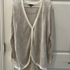 H by Halston Oversized Metallic  Striped Button down Cardigan Women M